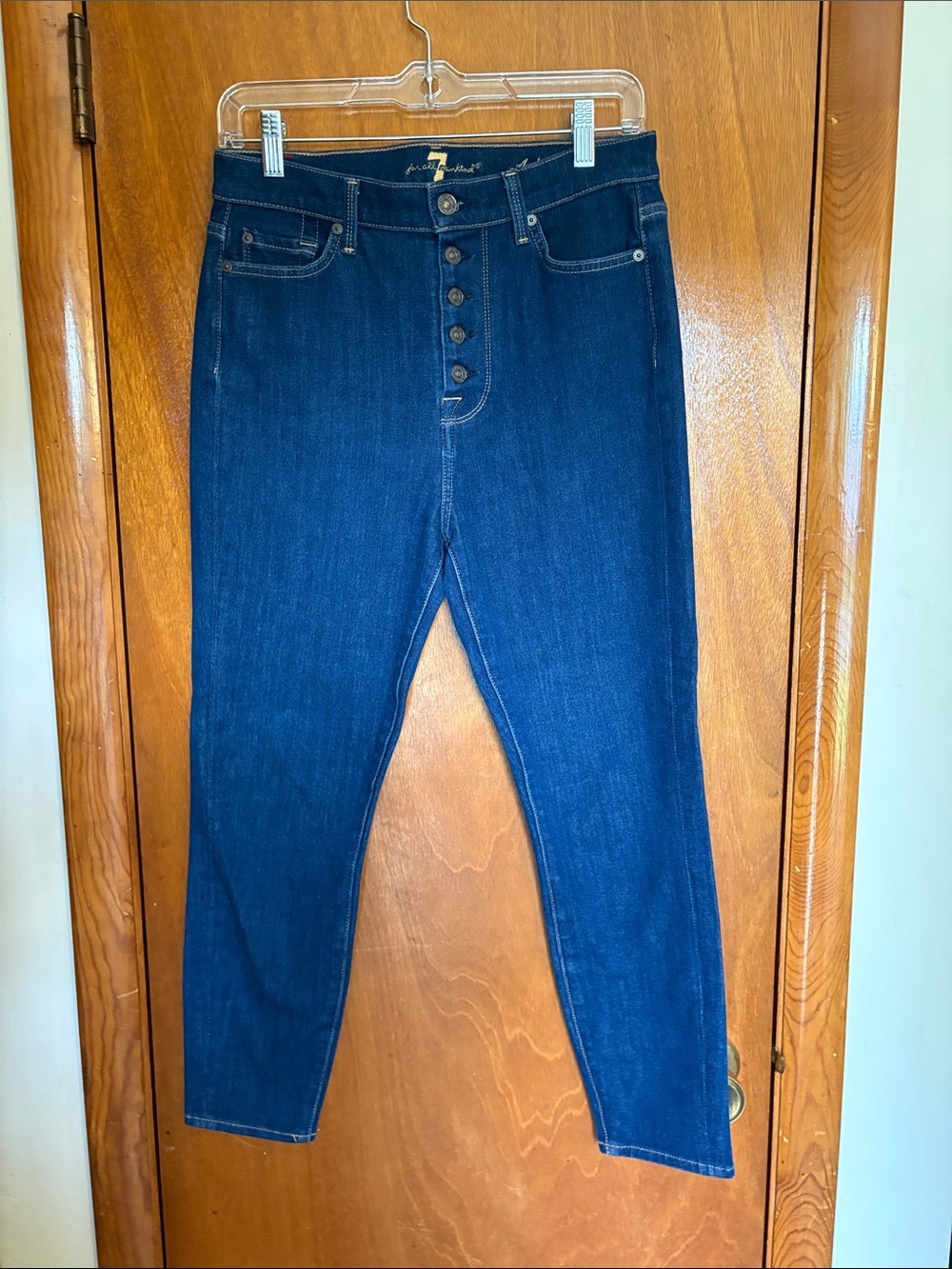 7 For All Mankind High-Rise Dark Indigo Button-Fly Slim Jeans